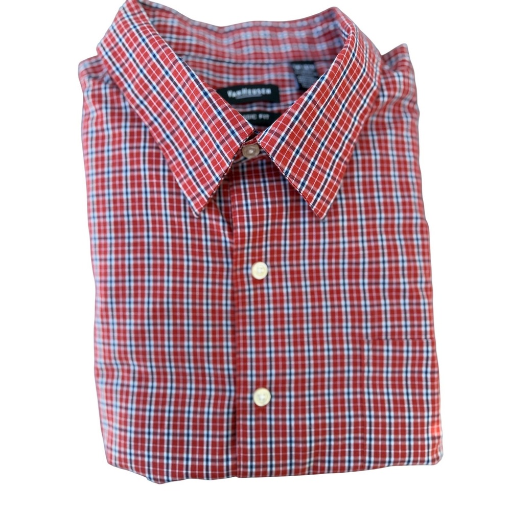Van Heusen Mens Classic Fit Red Blue Plaid Long Sleeve Button Down Shirt XXL